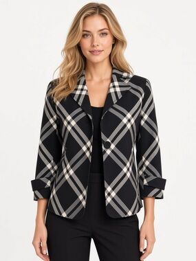 Talbots Checked Black & Gray Single-Button Womens Blazer Size 2